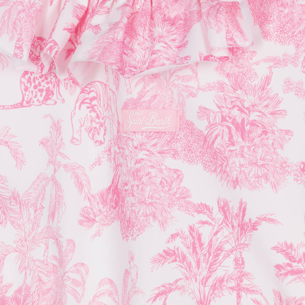 MC2 Saint Barth-Girls White & Pink Jungle Print Asymmetric Swimsuit | Childrensalon