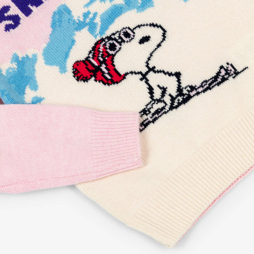 MC2 Saint Barth-Pink & Ivory Knitted Ski Club Snoopy Sweater | Childrensalon