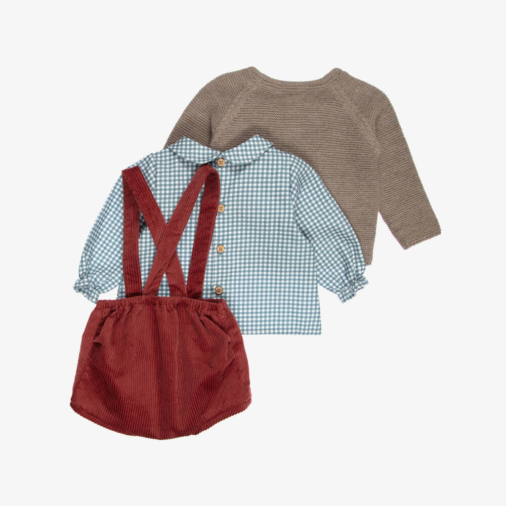 Mebi-Baby Boys Beige Cardigan & Red Shorts Set | Childrensalon
