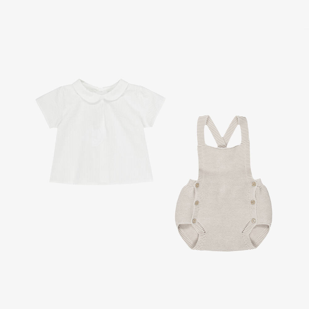 Mebi-طقم شورت محبوك لون بيج للأولاد الرضع | Childrensalon