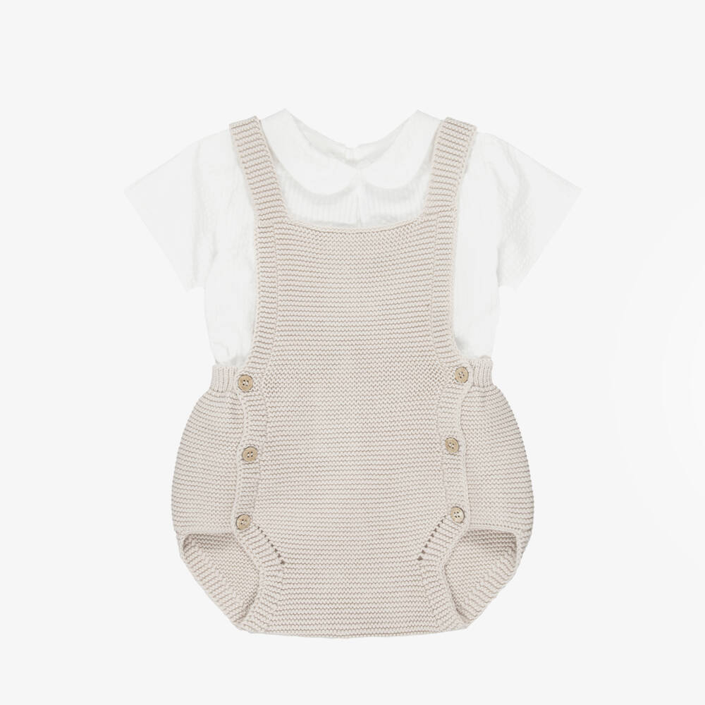 Mebi-طقم شورت محبوك لون بيج للأولاد الرضع | Childrensalon