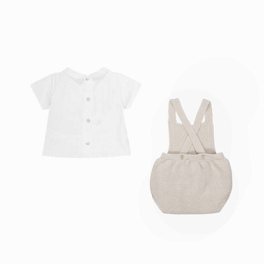 Mebi-طقم شورت محبوك لون بيج للأولاد الرضع | Childrensalon