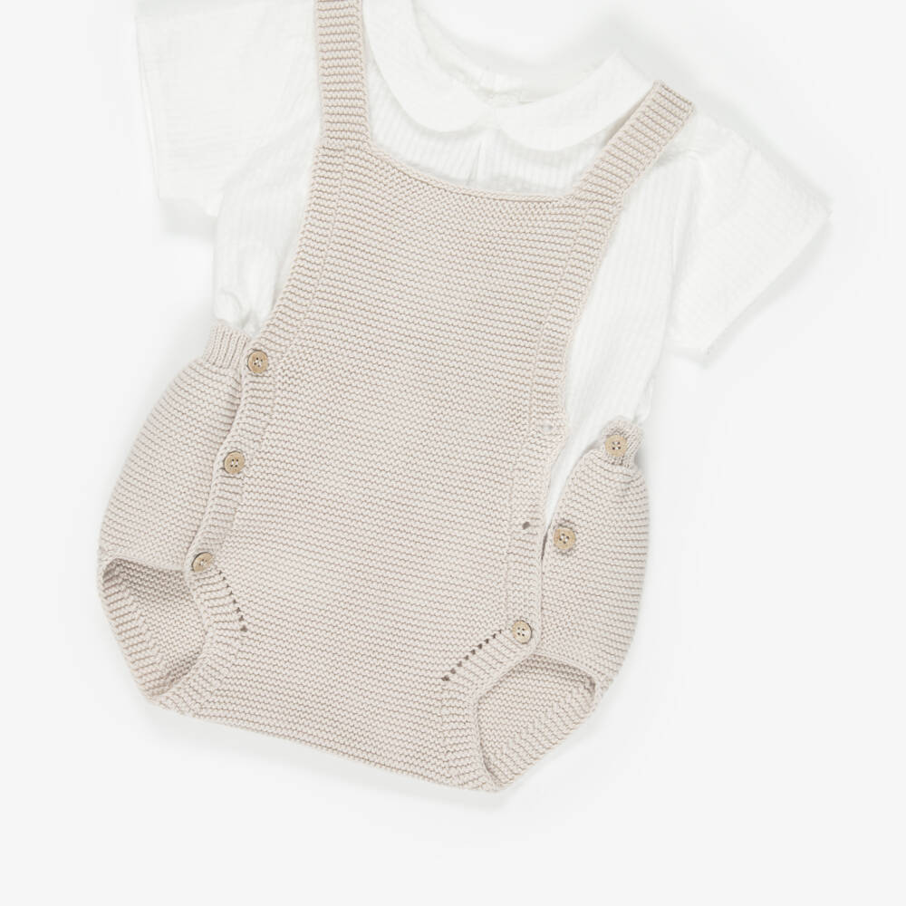 Mebi-طقم شورت محبوك لون بيج للأولاد الرضع | Childrensalon