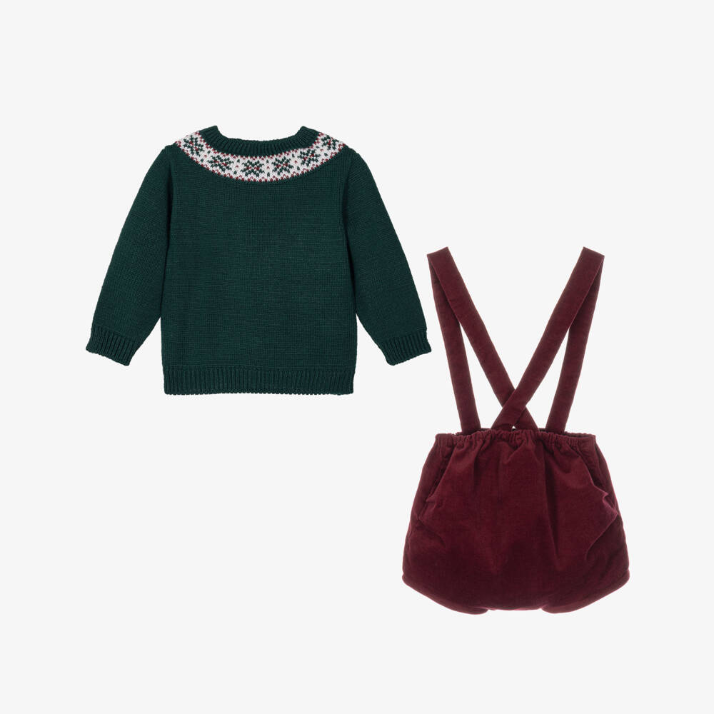 Mebi-Baby Boys Green & Red Shorts Set with Fair Isle Design | Childrensalon