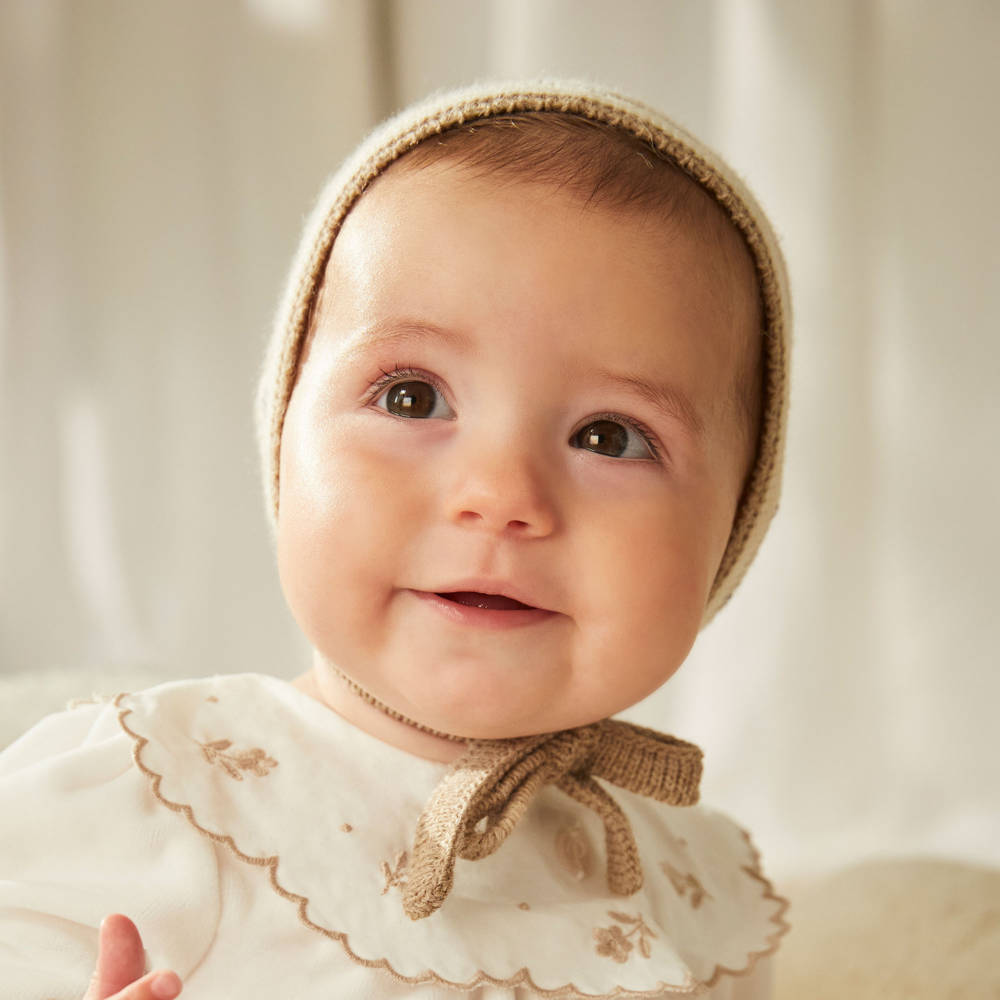 Mebi-Baby Boys Ivory & Beige Fair Isle Bonnet | Childrensalon