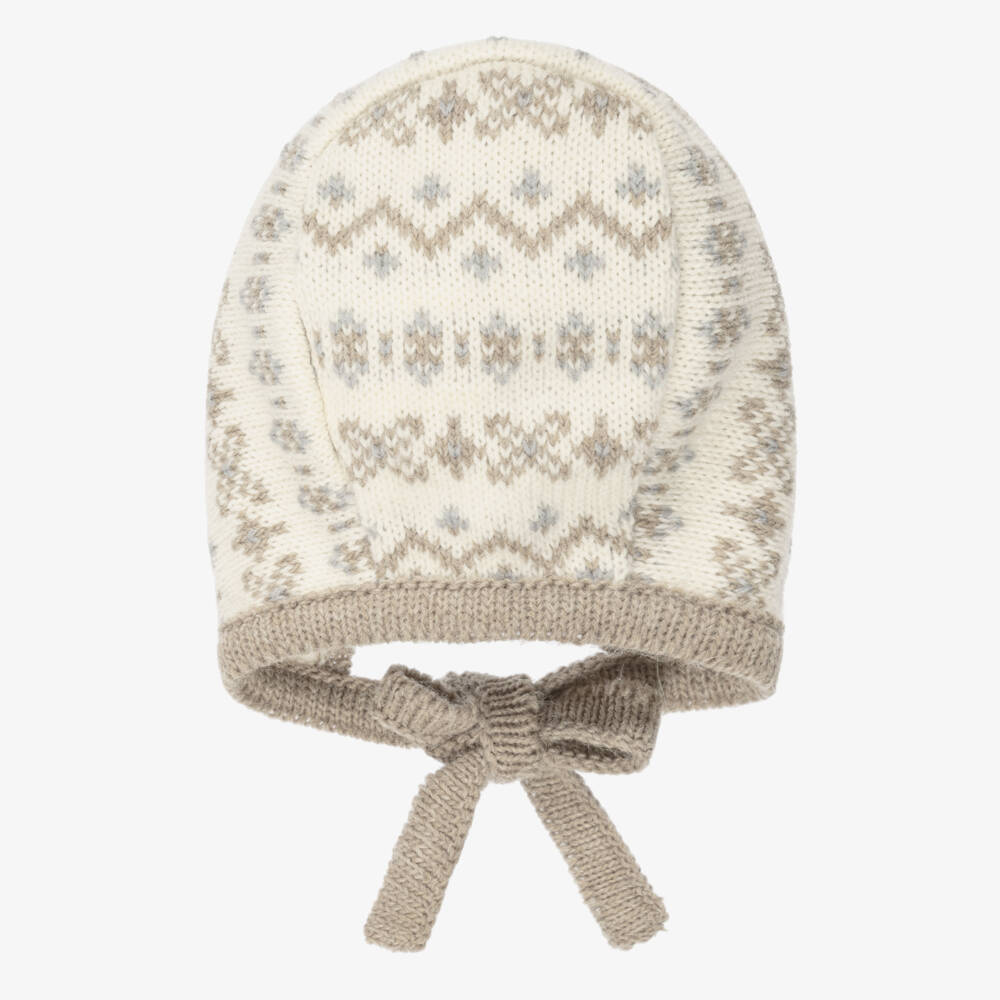 Mebi-Baby Boys Ivory & Beige Fair Isle Bonnet | Childrensalon