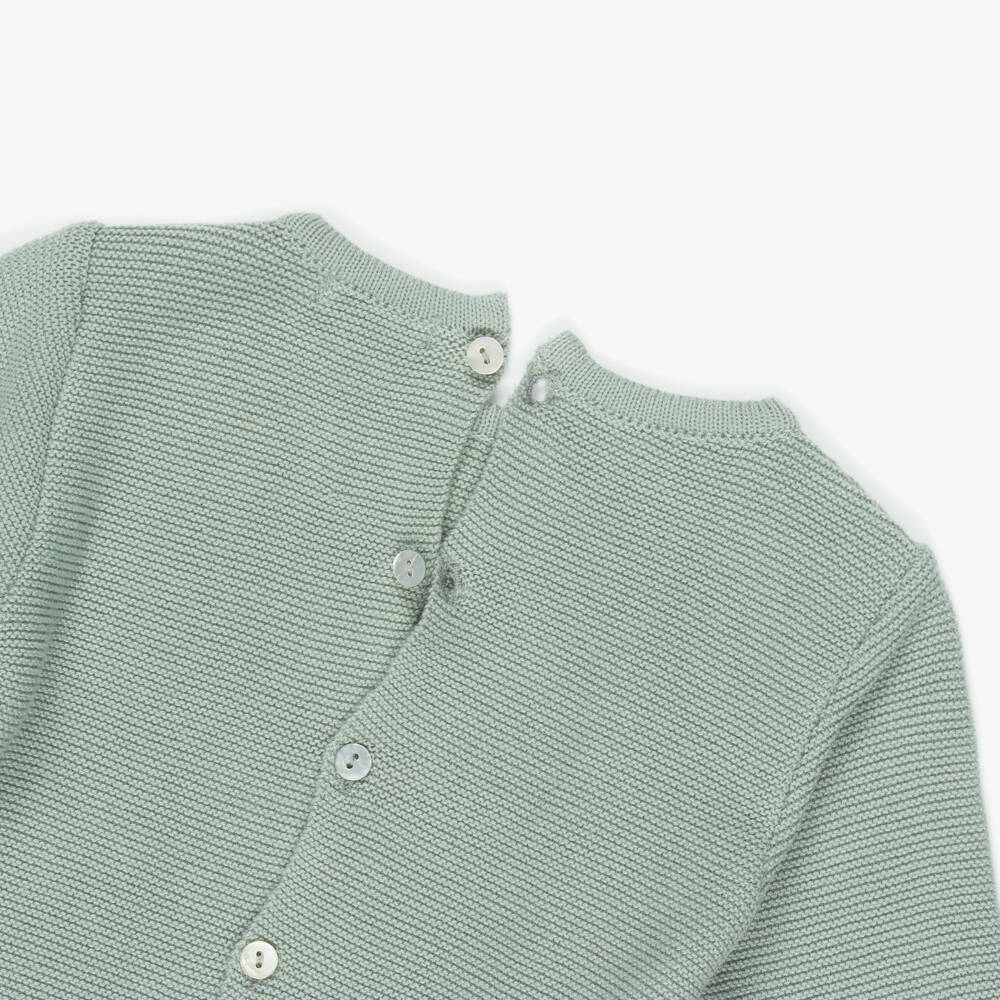 Mebi-Baby Boys Light Green Knitted Cotton Babygrow Set | Childrensalon