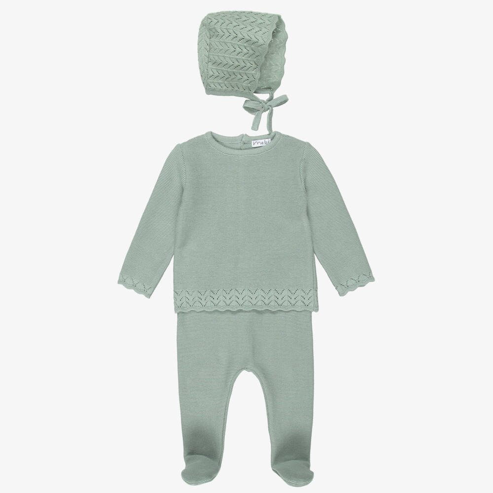 Mebi-طقم أفارول بيبي غرو قطن محبوك لون أخضر فاتح للأولاد الرضع | Childrensalon