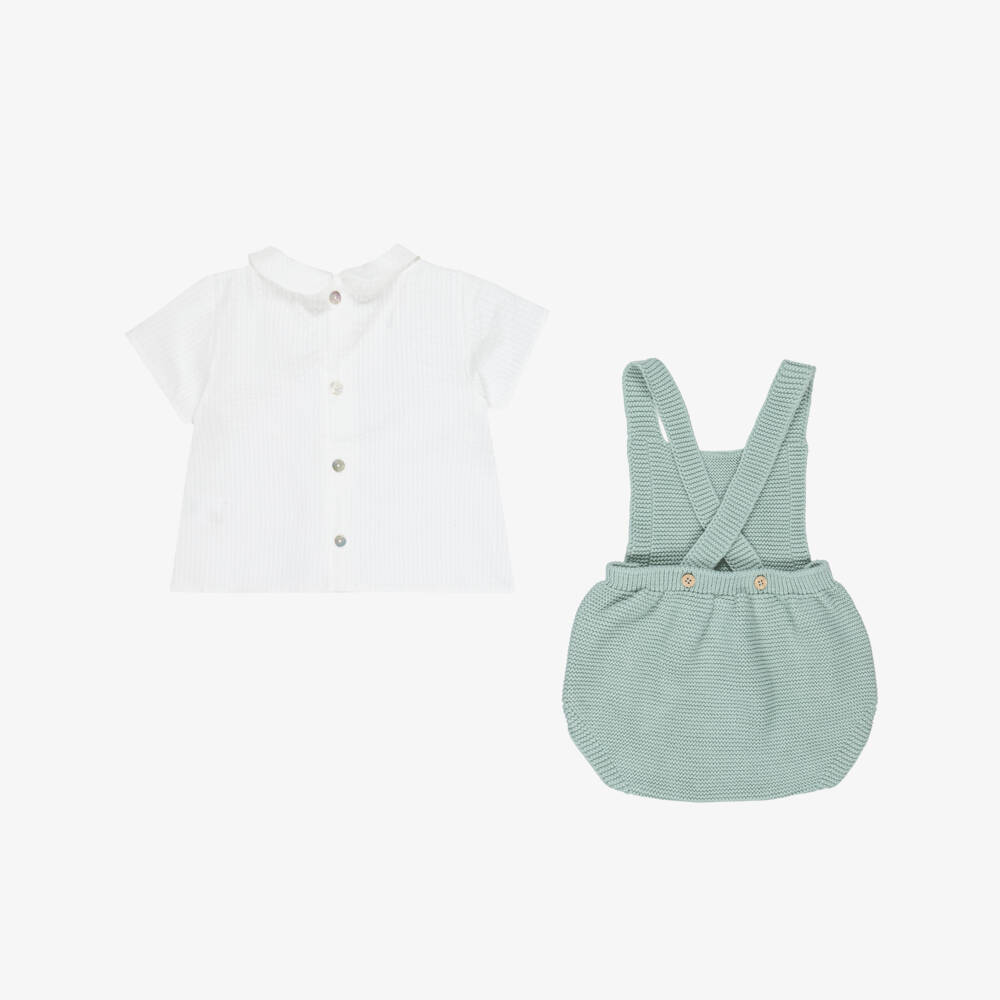 Mebi-Baby Boys Light Green Knitted Shortie Set | Childrensalon