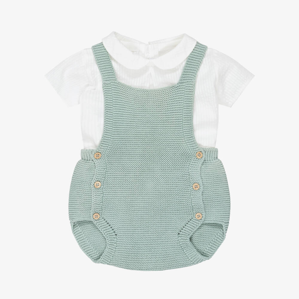 Mebi-Baby Boys Light Green Knitted Shortie Set | Childrensalon
