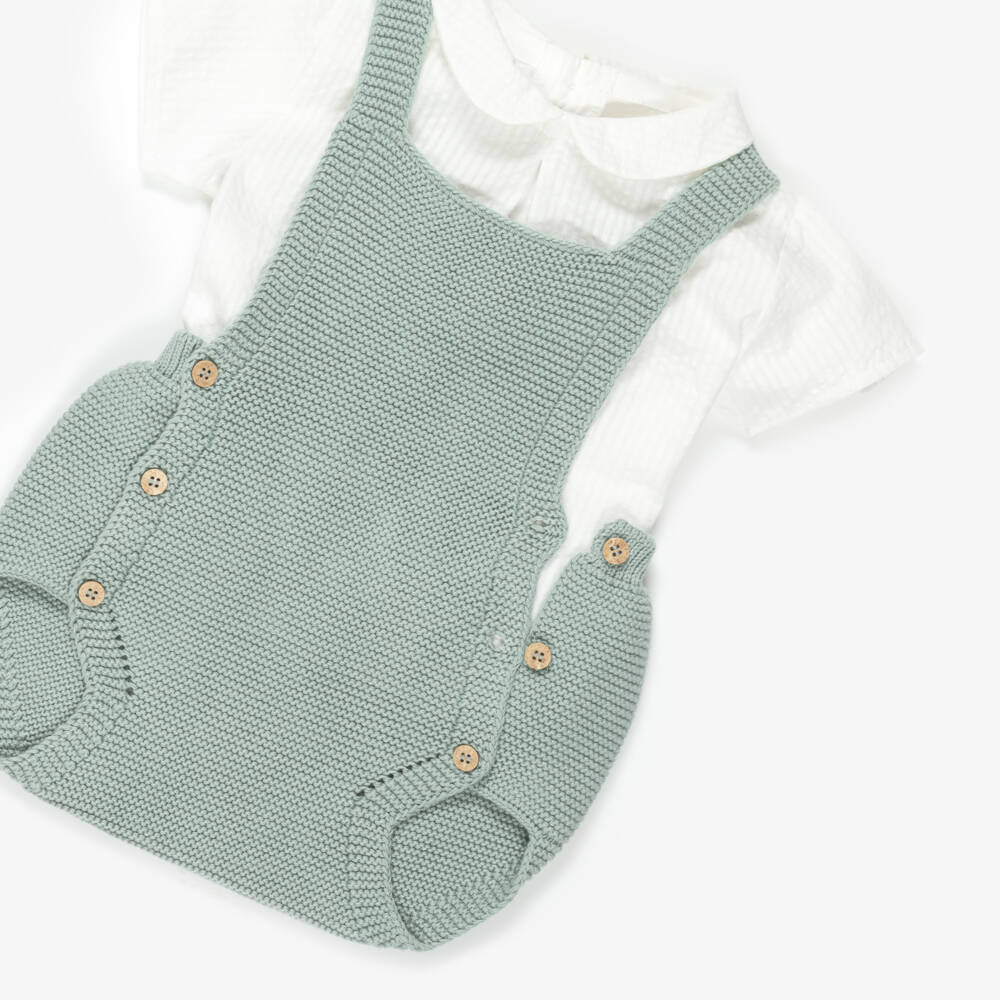 Mebi-Baby Boys Light Green Knitted Shortie Set | Childrensalon
