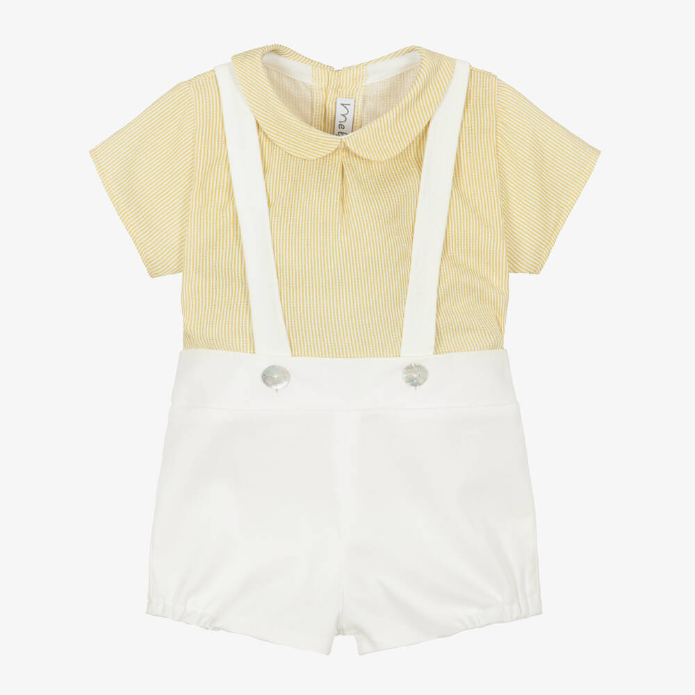Mebi-Baby Boys Yellow & White Cotton Twill Shorts Set | Childrensalon