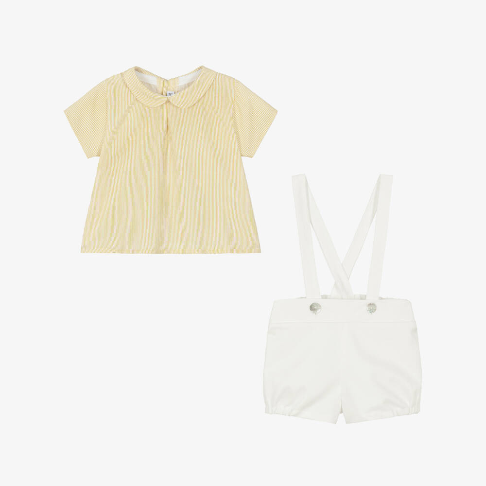 Mebi-Baby Boys Yellow & White Cotton Twill Shorts Set | Childrensalon