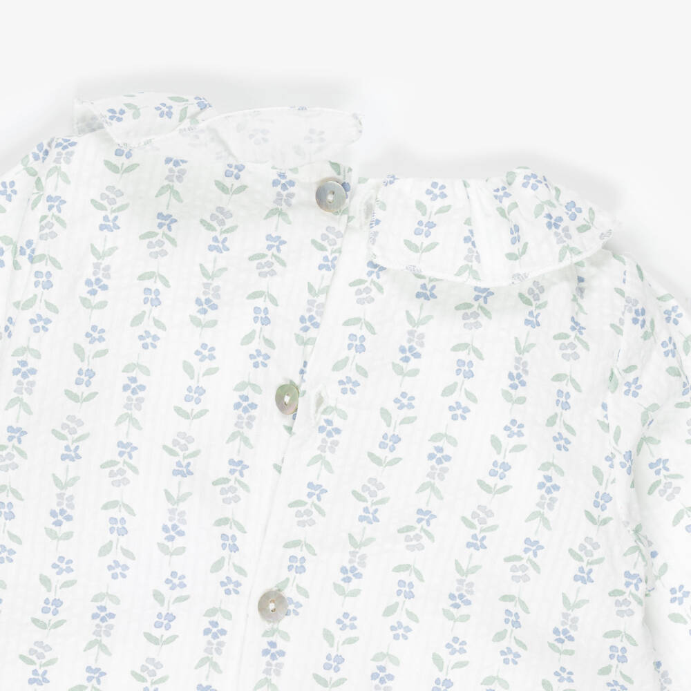 Mebi-Baby Girls Blue Cotton Knit Shortie Set with Floral Print | Childrensalon