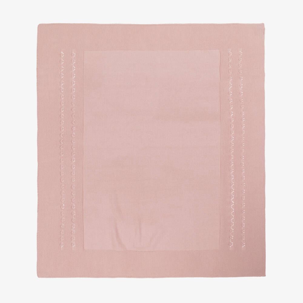 Mebi-Baby Girls Pink Knitted Blanket (93cm) | Childrensalon