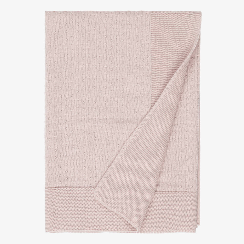 Mebi-Baby Girls Pink Knitted Blanket with Textured Pattern (93cm) | Childrensalon