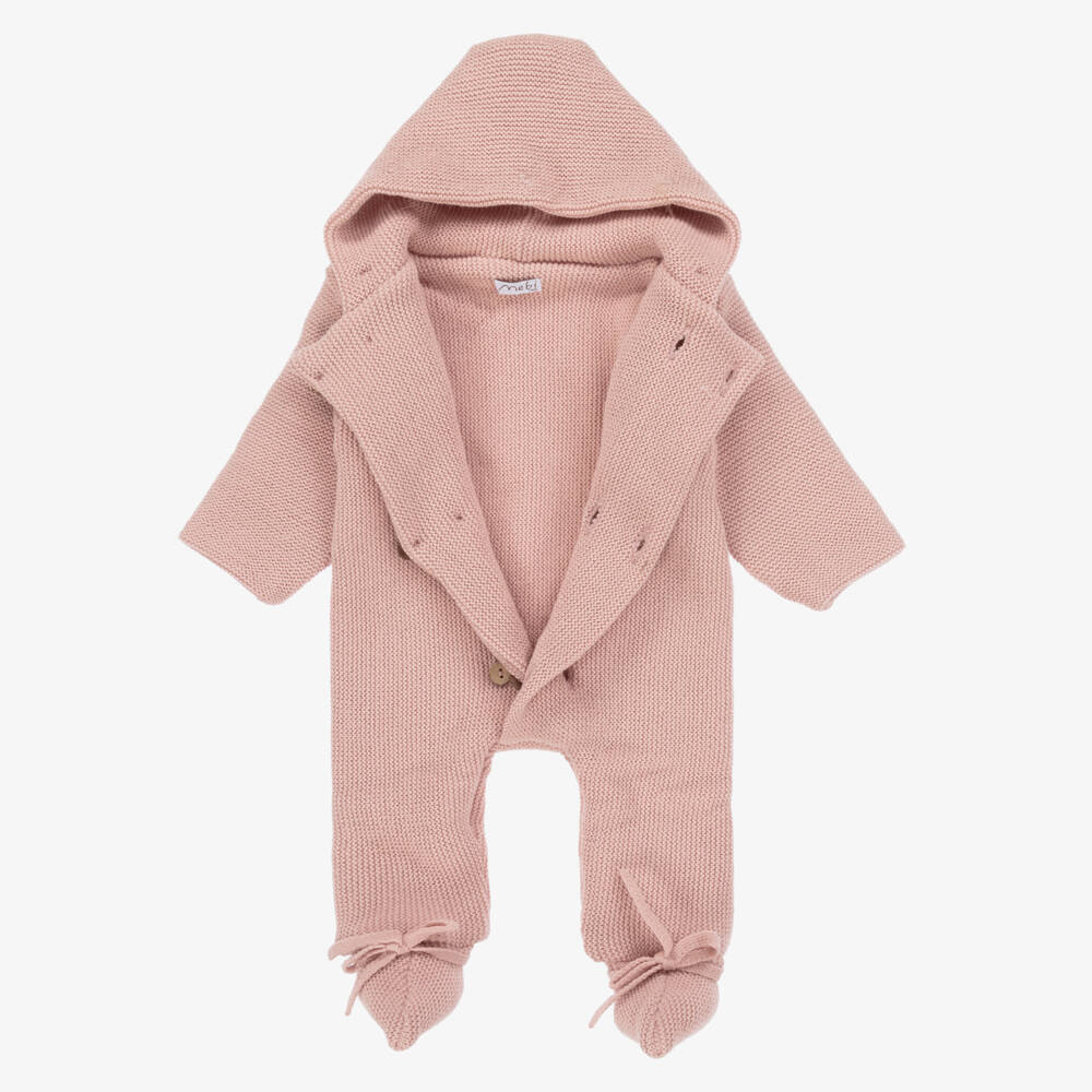 Mebi-Baby Girls Pink Knitted Pramsuit | Childrensalon