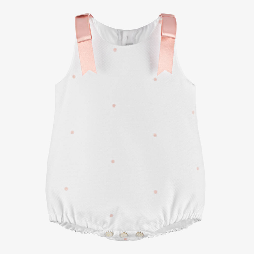 Mebi-Baby Girls White Shortie with Pink Satin Bows | Childrensalon