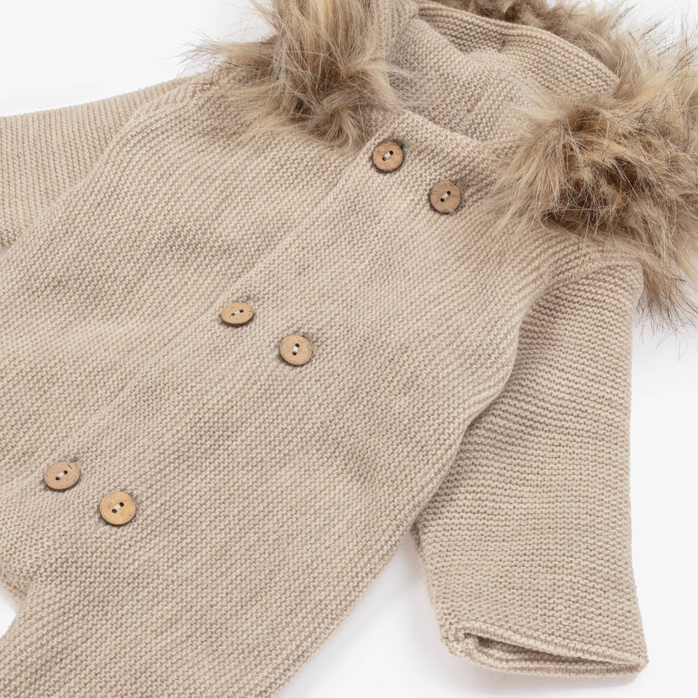 Mebi-Beige Knitted Pramsuit | Childrensalon