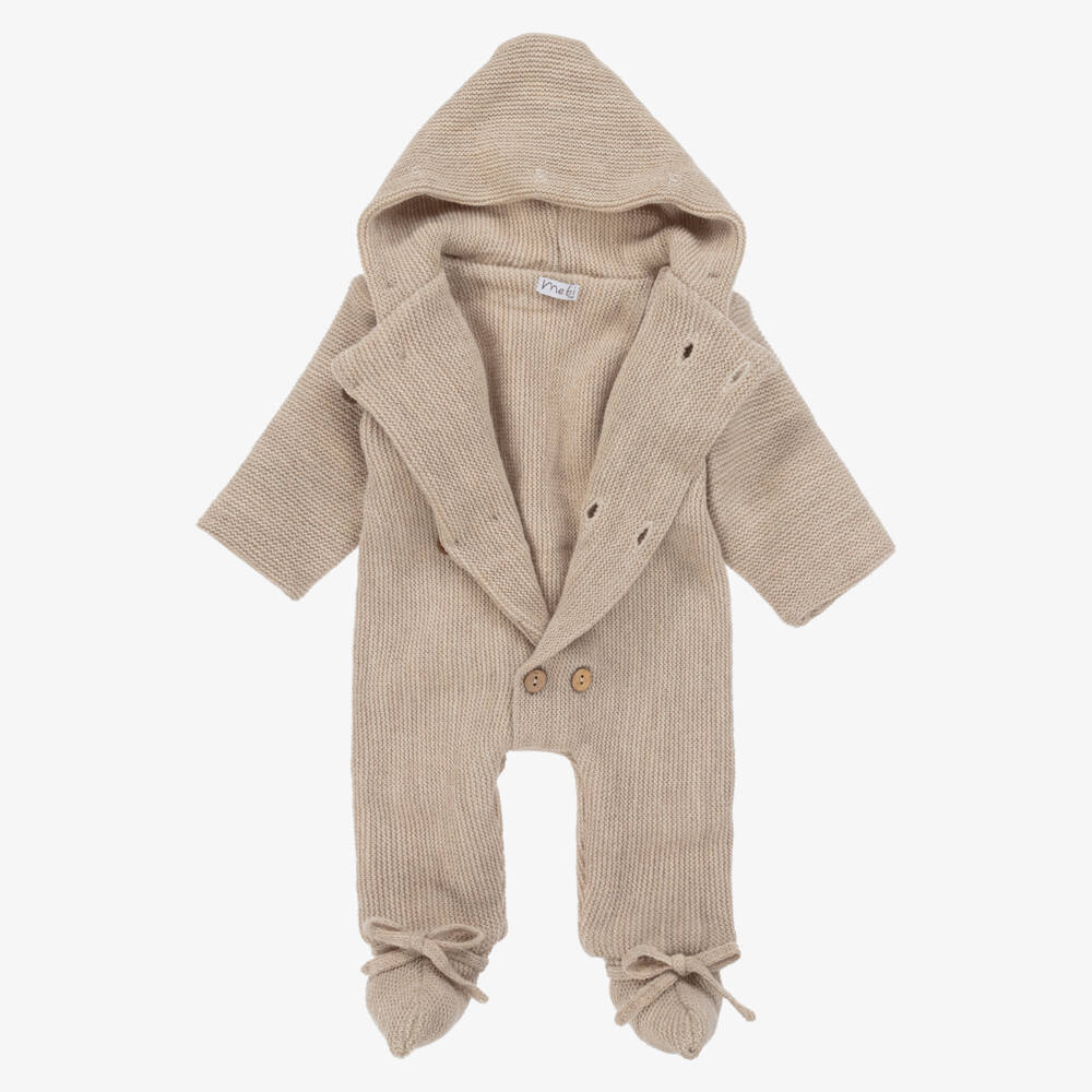 Mebi-Beige Knitted Pramsuit | Childrensalon