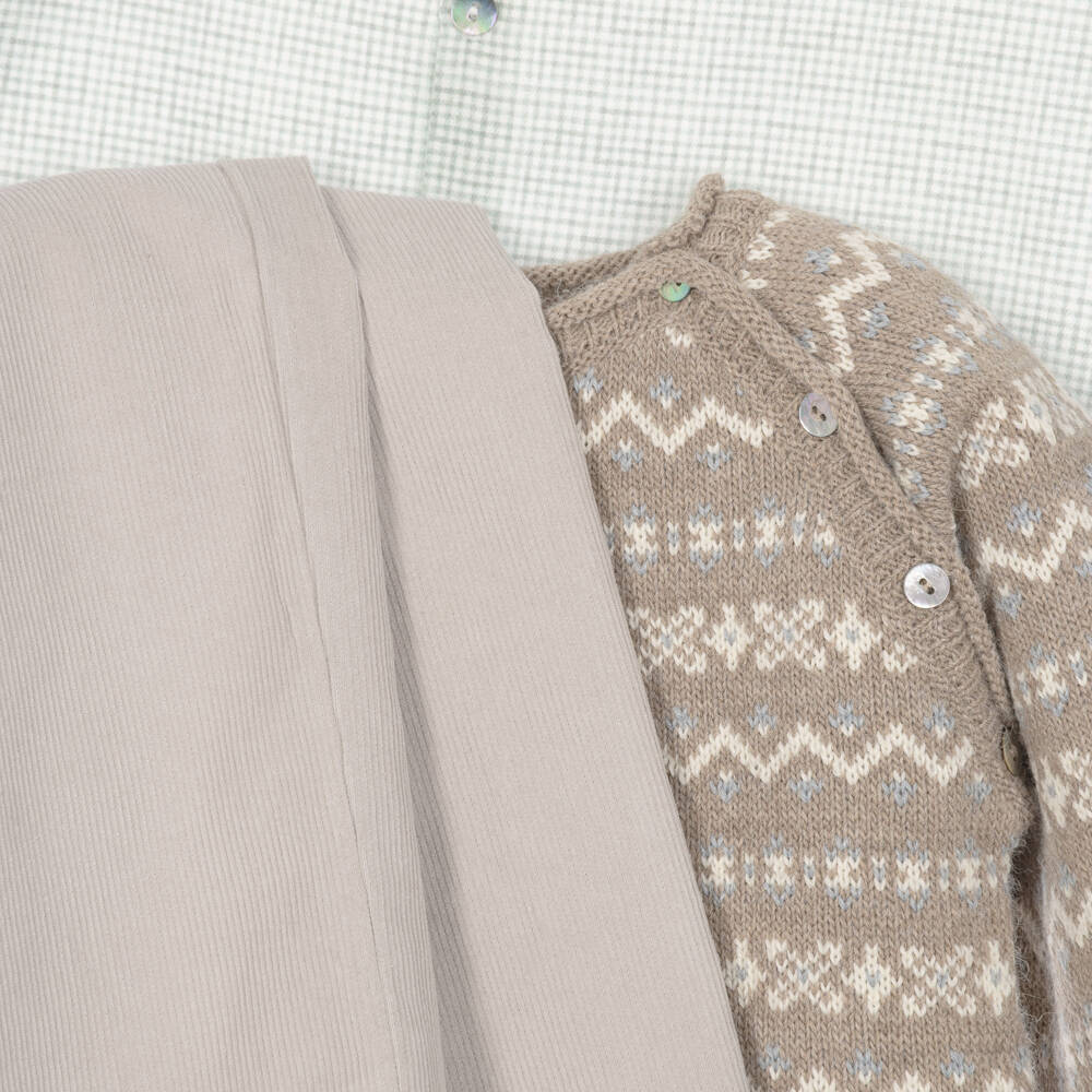 Mebi-Boys Beige Fair Isle Sweater & Corduroy Trouser Set | Childrensalon