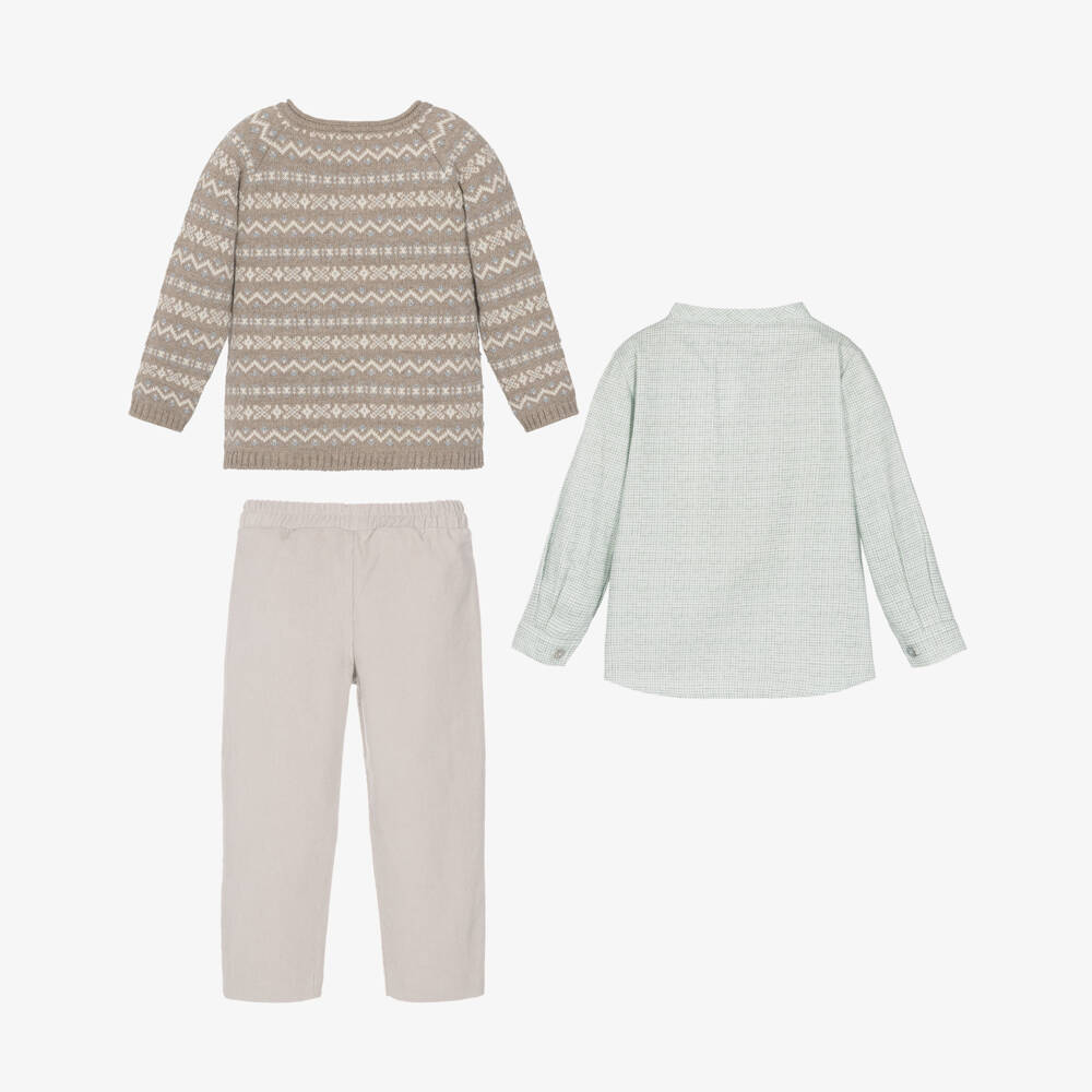 Mebi-Boys Beige Fair Isle Sweater & Corduroy Trouser Set | Childrensalon