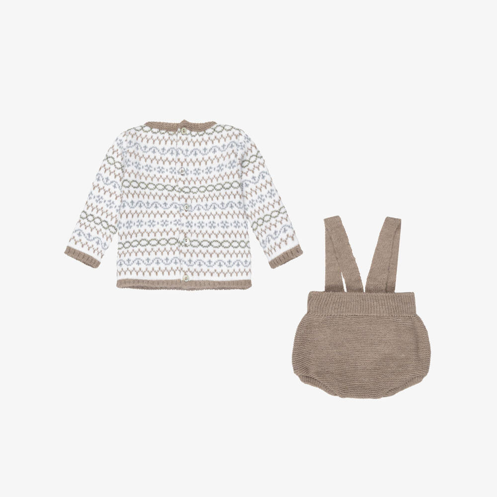 Mebi-Boys Beige & Ivory Wool & Alpaca Knitted Shorts Set | Childrensalon