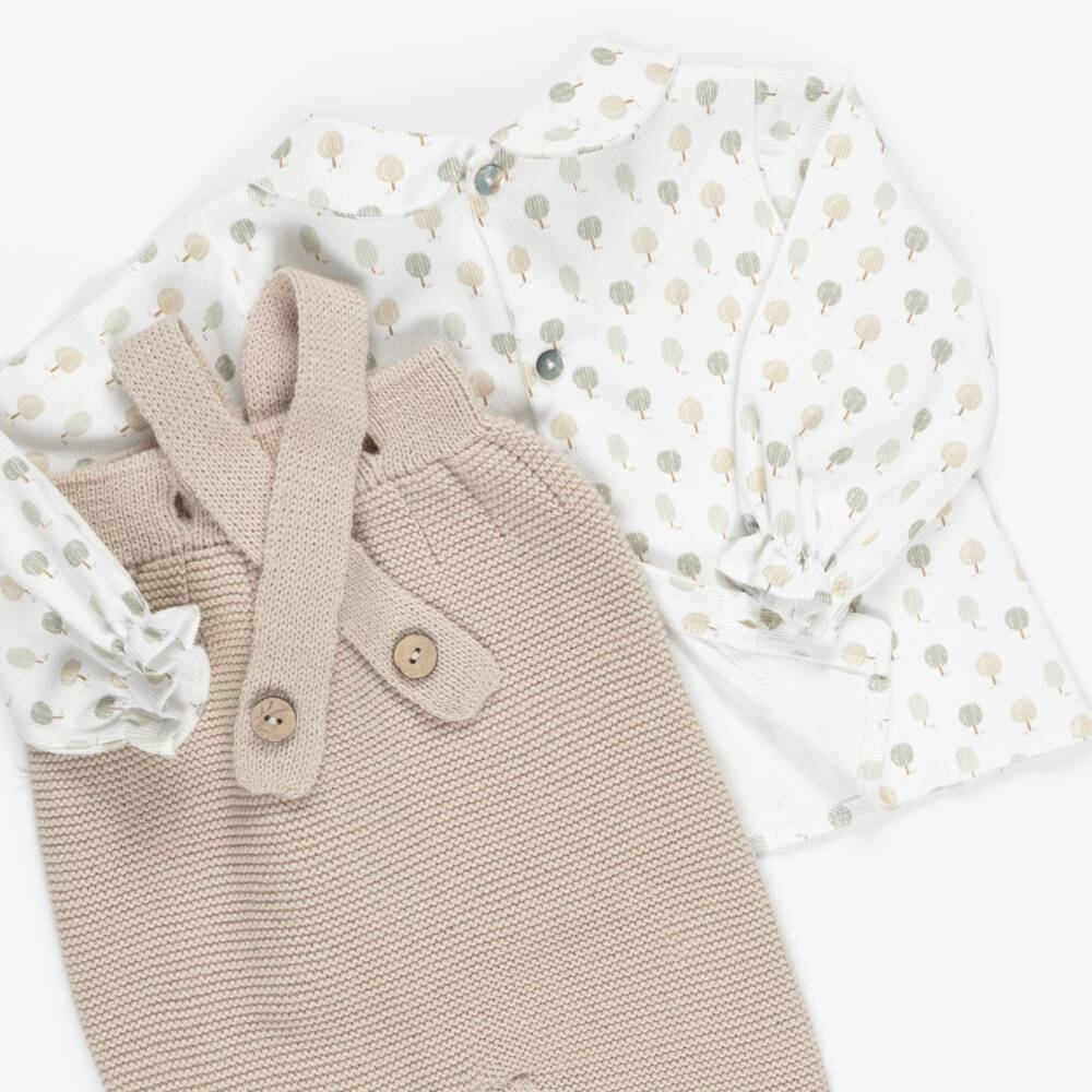 Mebi-Boys Beige Knitted Dungaree Set | Childrensalon