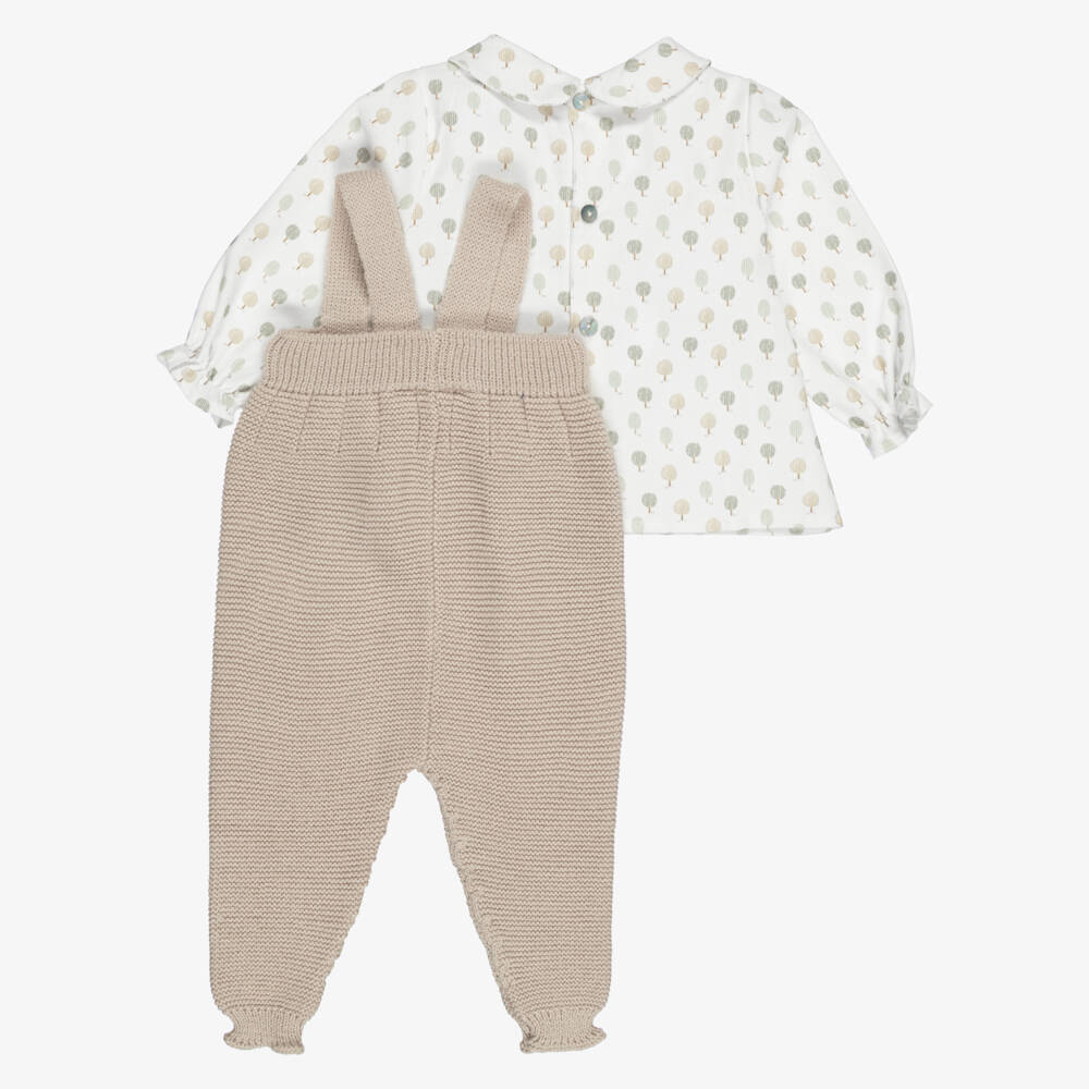 Mebi-Boys Beige Knitted Dungaree Set | Childrensalon