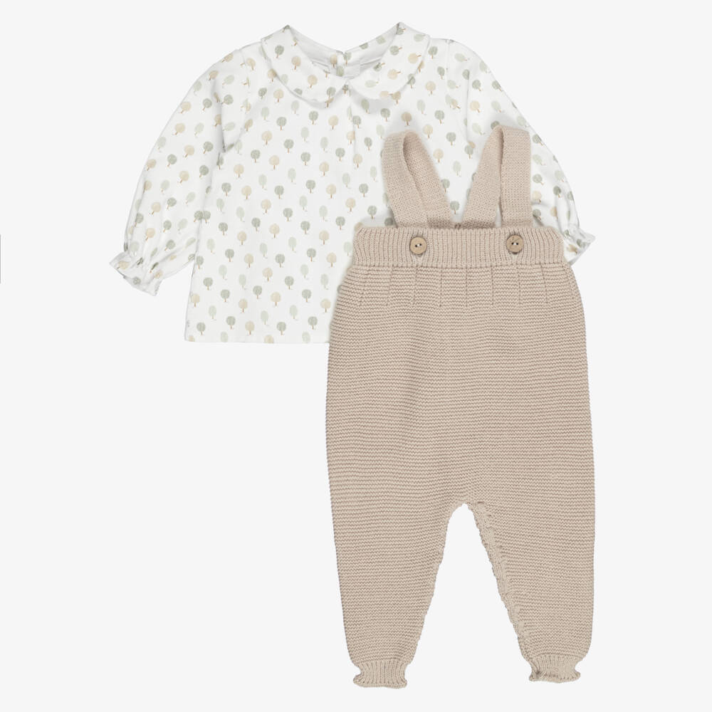Mebi-Boys Beige Knitted Dungaree Set | Childrensalon