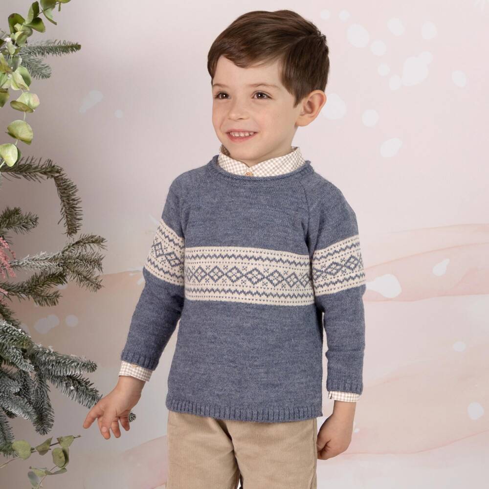 Mebi-Boys Blue Jumper & Beige Cord Trousers Set | Childrensalon