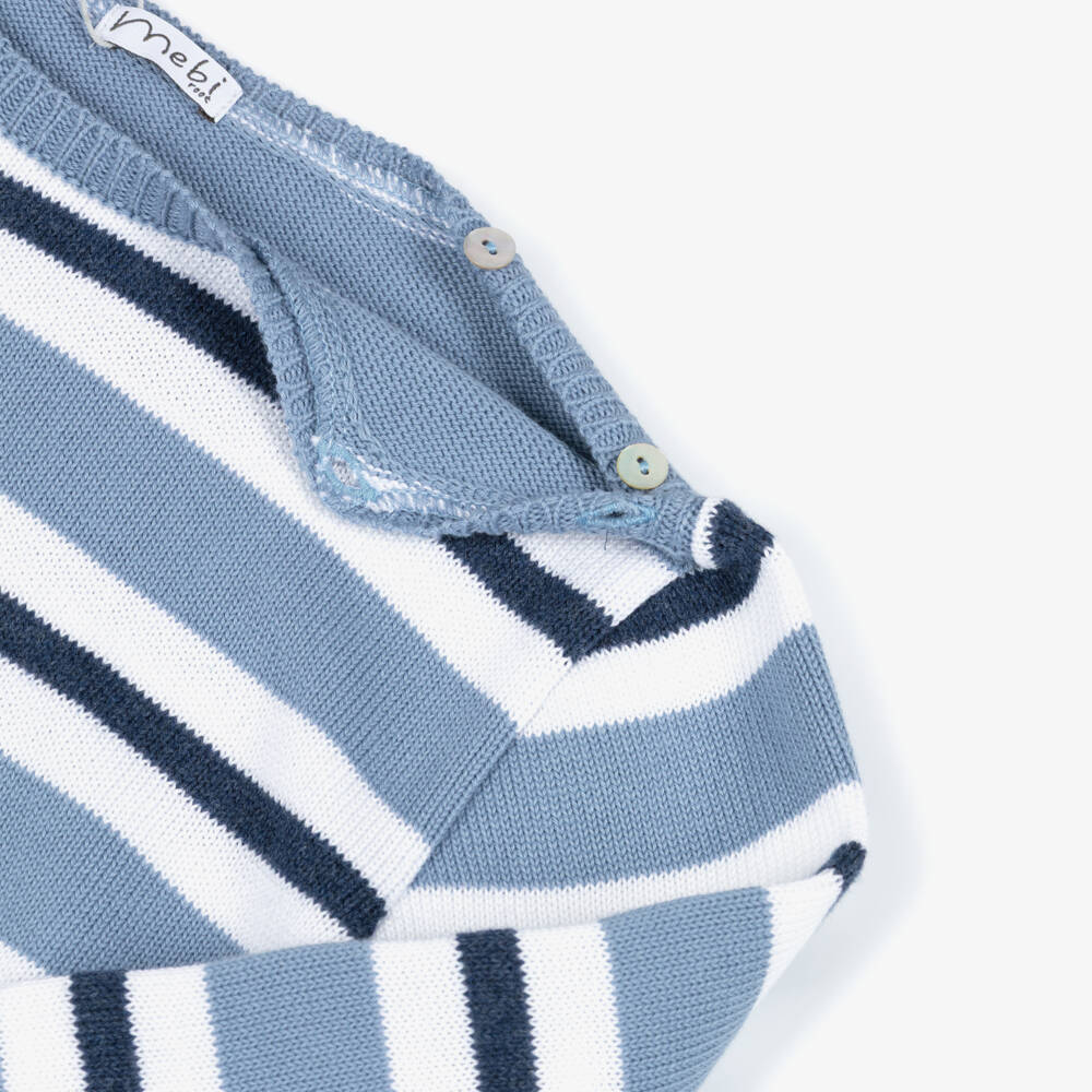 Mebi-Boys Blue Striped Knitted & Woven Shorts Set | Childrensalon