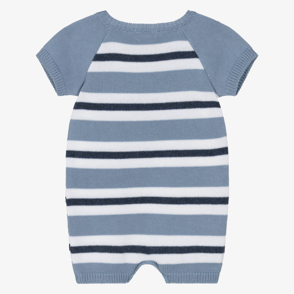 Mebi-Boys Blue & White Striped Cotton Knit Shortie | Childrensalon