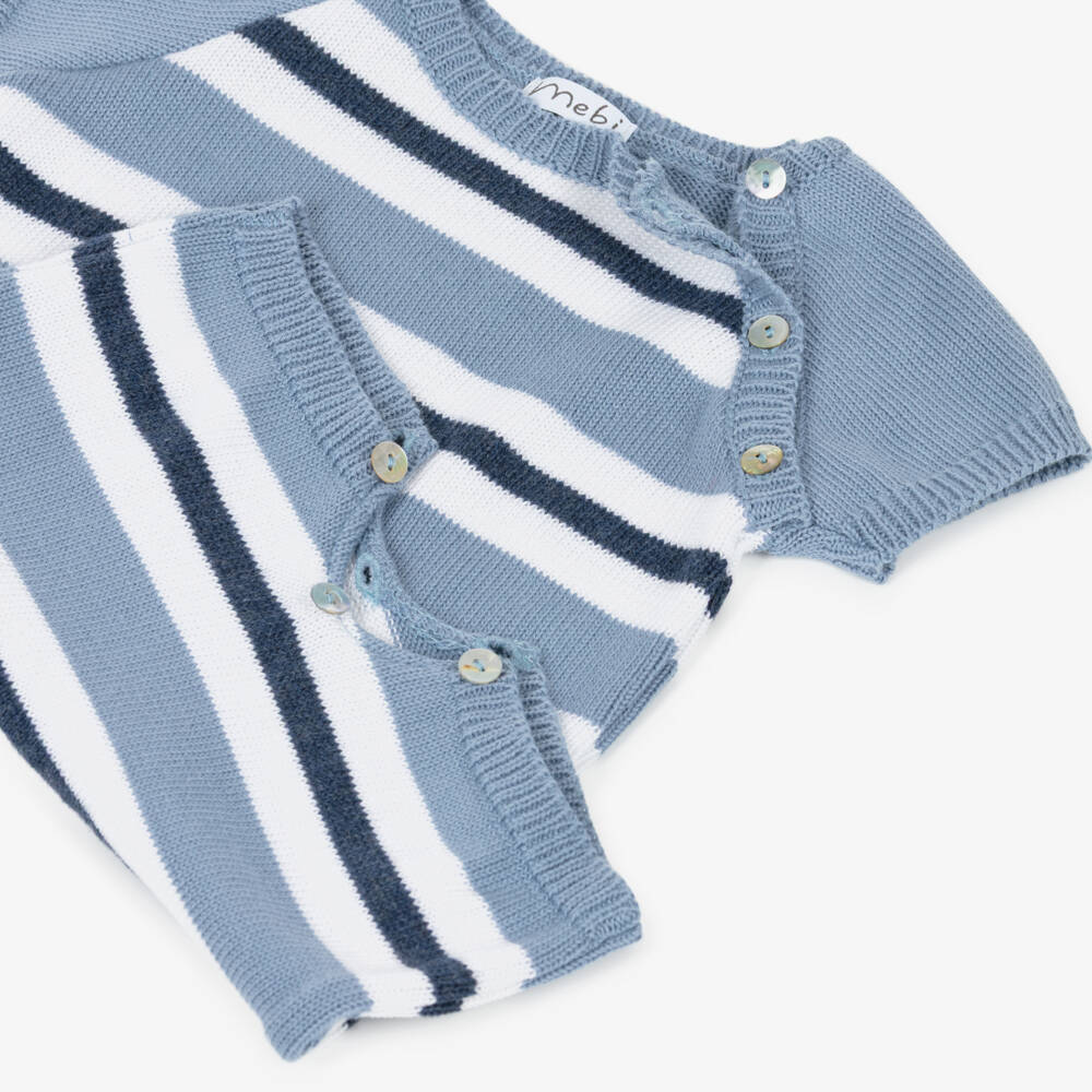 Mebi-Boys Blue & White Striped Cotton Knit Shortie | Childrensalon