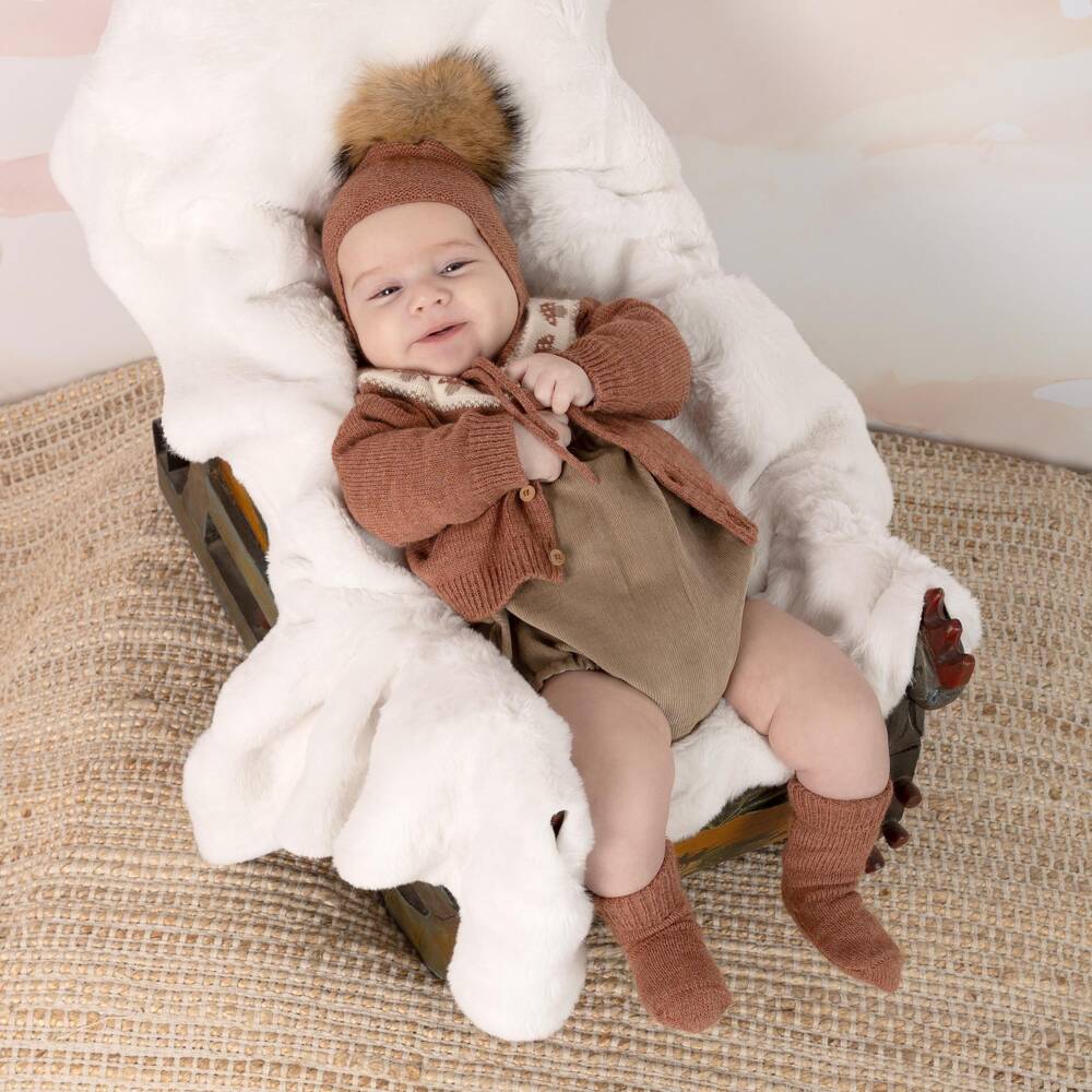 Mebi-Boys Brown & Beige Shorts Set with Toadstools | Childrensalon