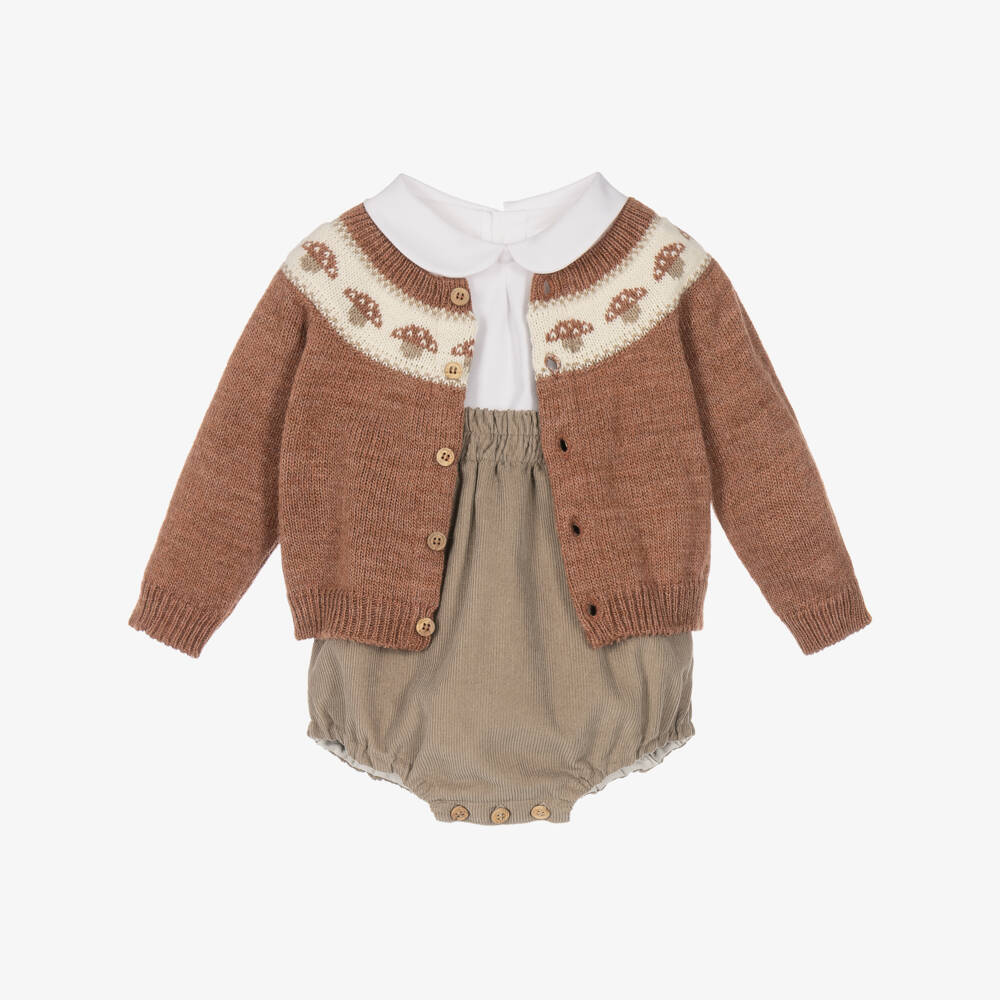 Mebi-Boys Brown & Beige Shorts Set with Toadstools | Childrensalon