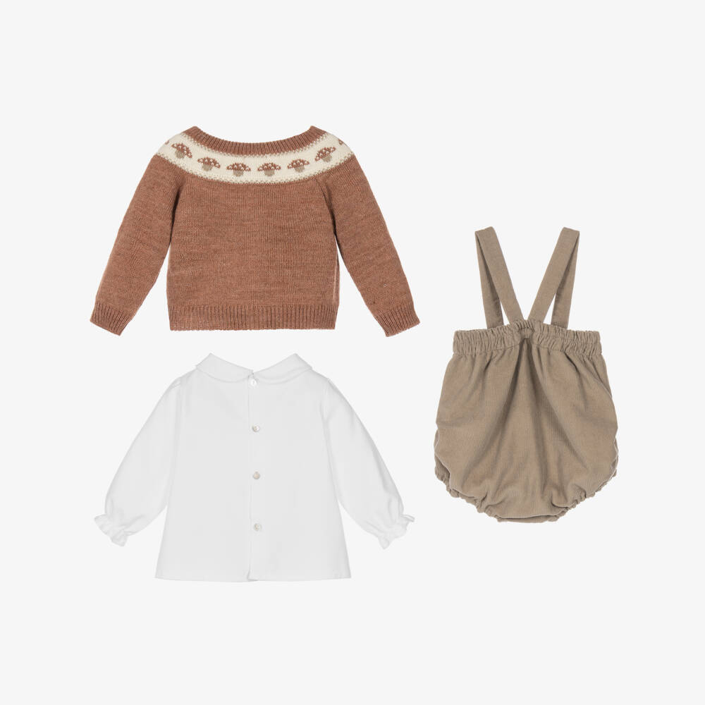 Mebi-Boys Brown & Beige Shorts Set with Toadstools | Childrensalon