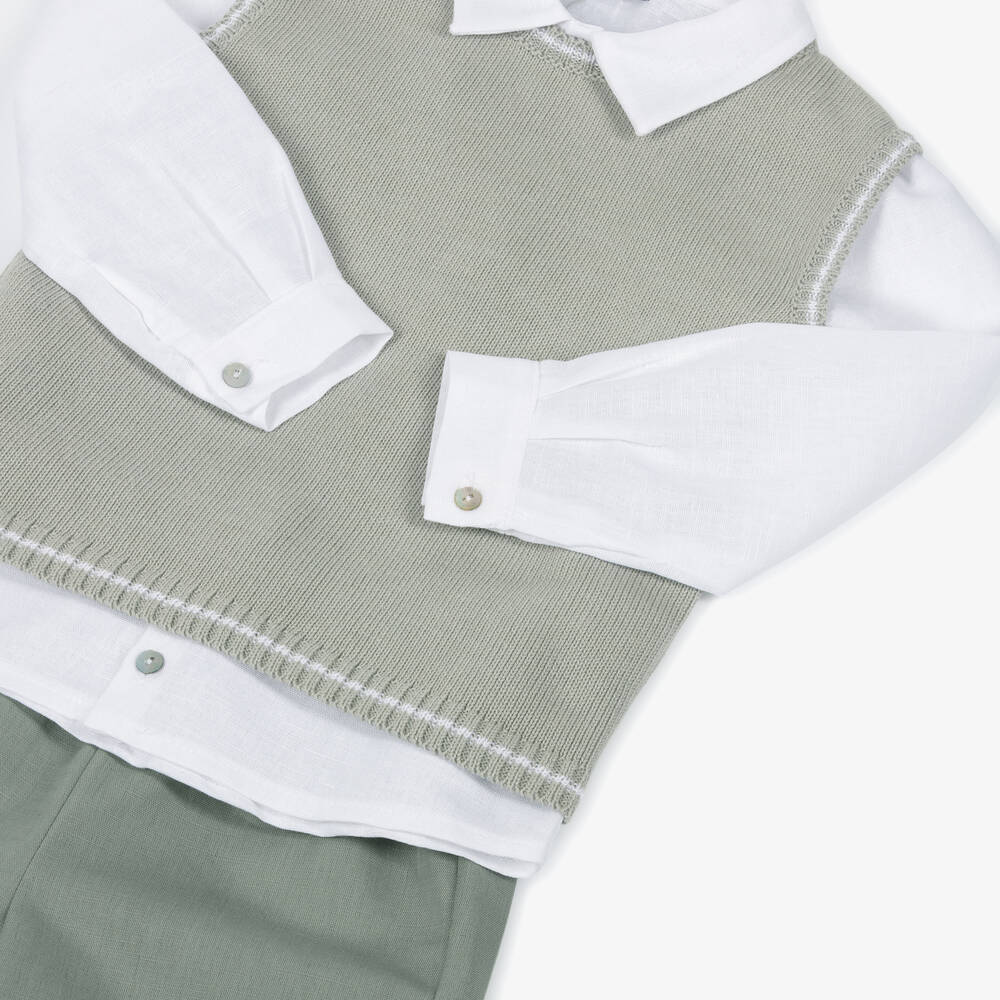 Mebi-Boys Green Linen Shorts Set | Childrensalon
