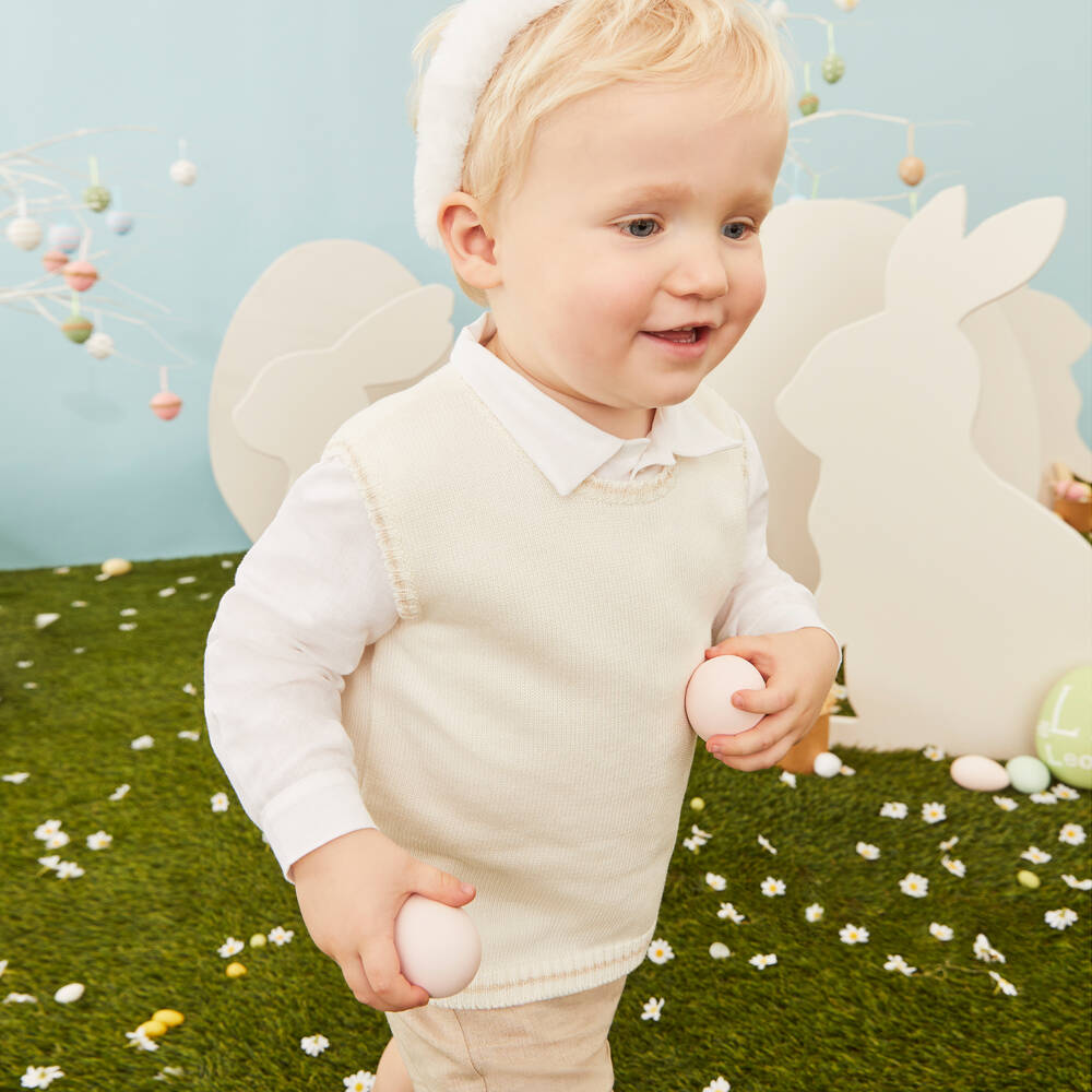 Mebi-طقم شورت كتان لون بيج وعاجي للأولاد | Childrensalon