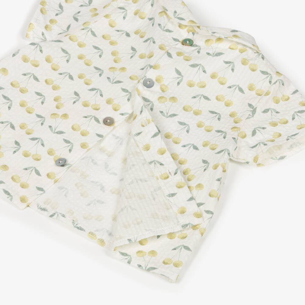 Mebi-Boys Ivory & Green Shorts Set with Cherry Print | Childrensalon