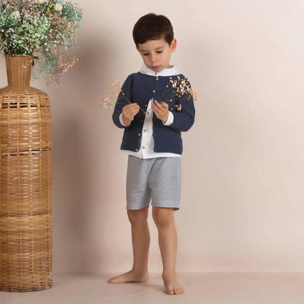 Mebi-Boys Navy Blue Knitted Cardigan & Shorts Set | Childrensalon