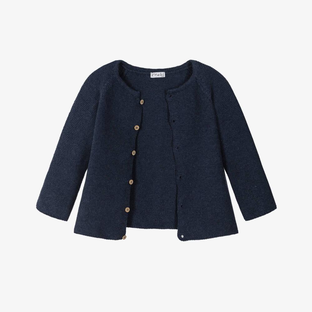 Mebi-Boys Navy Blue Knitted Cardigan & Shorts Set | Childrensalon