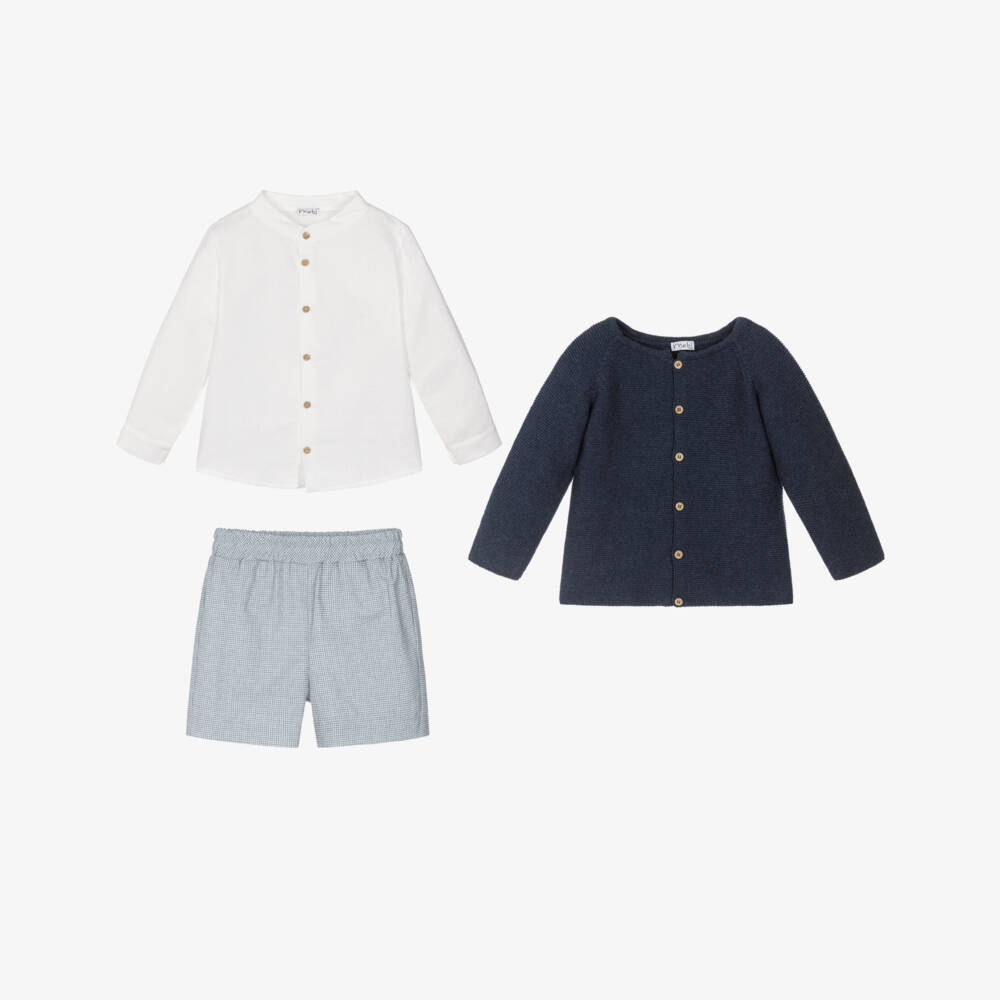 Mebi-Boys Navy Blue Knitted Cardigan & Shorts Set | Childrensalon