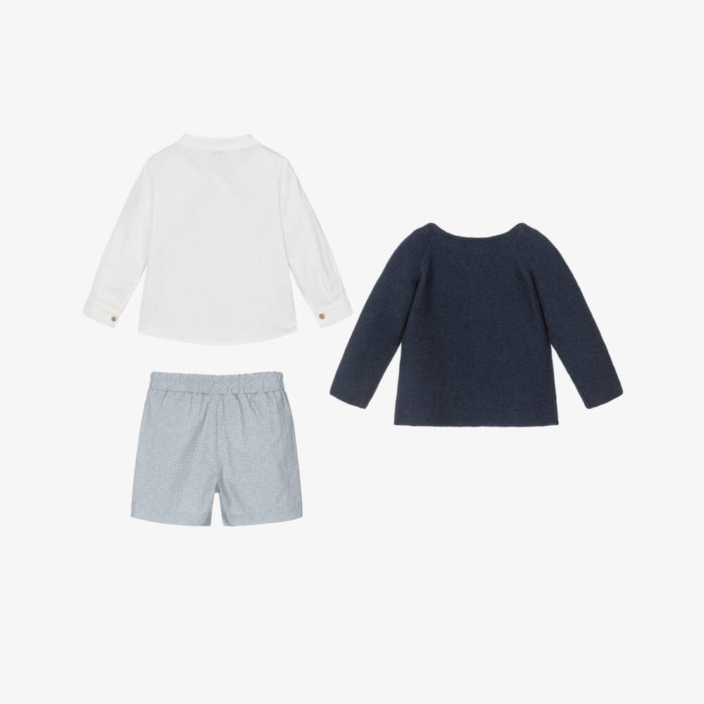 Mebi-Boys Navy Blue Knitted Cardigan & Shorts Set | Childrensalon