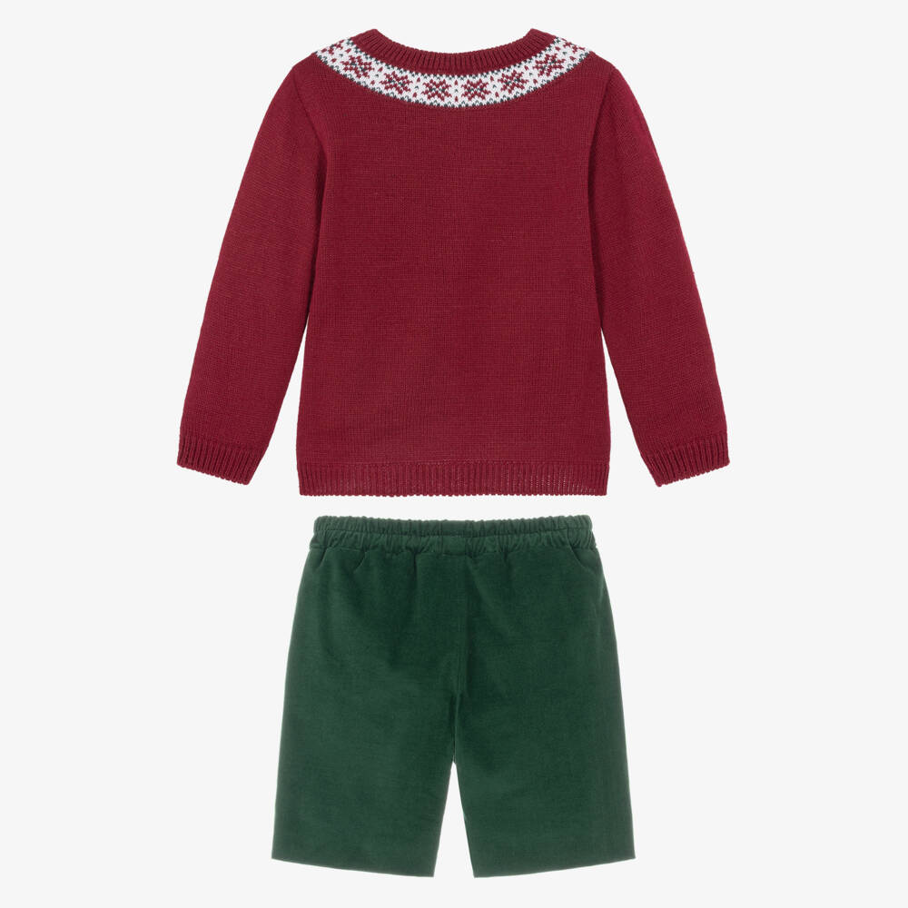 Mebi-Boys Red Sweater & Green Shorts Set | Childrensalon