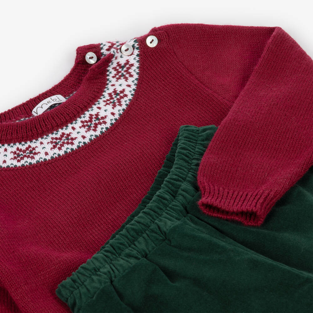Mebi-Boys Red Sweater & Green Shorts Set | Childrensalon