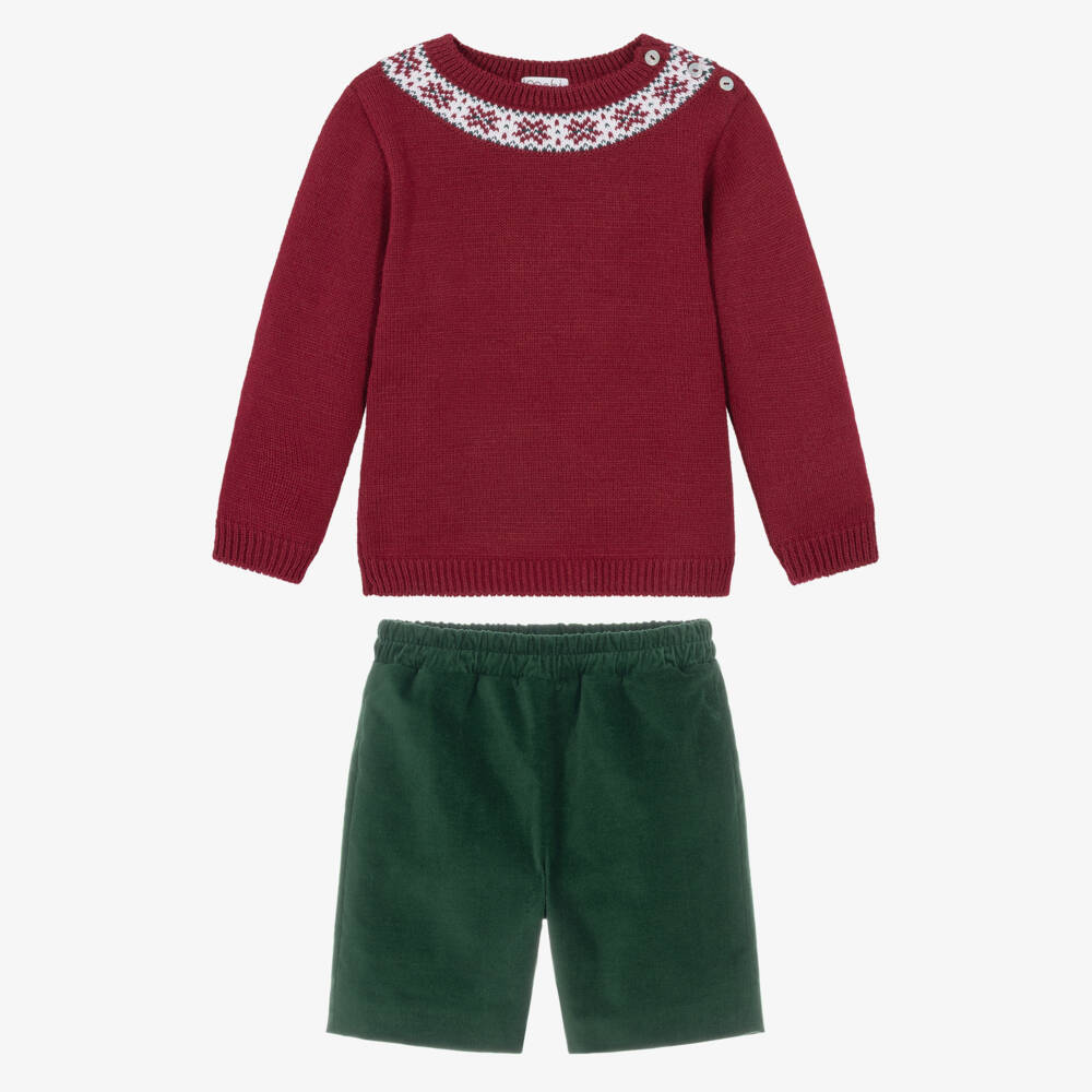 Mebi-Boys Red Sweater & Green Shorts Set | Childrensalon