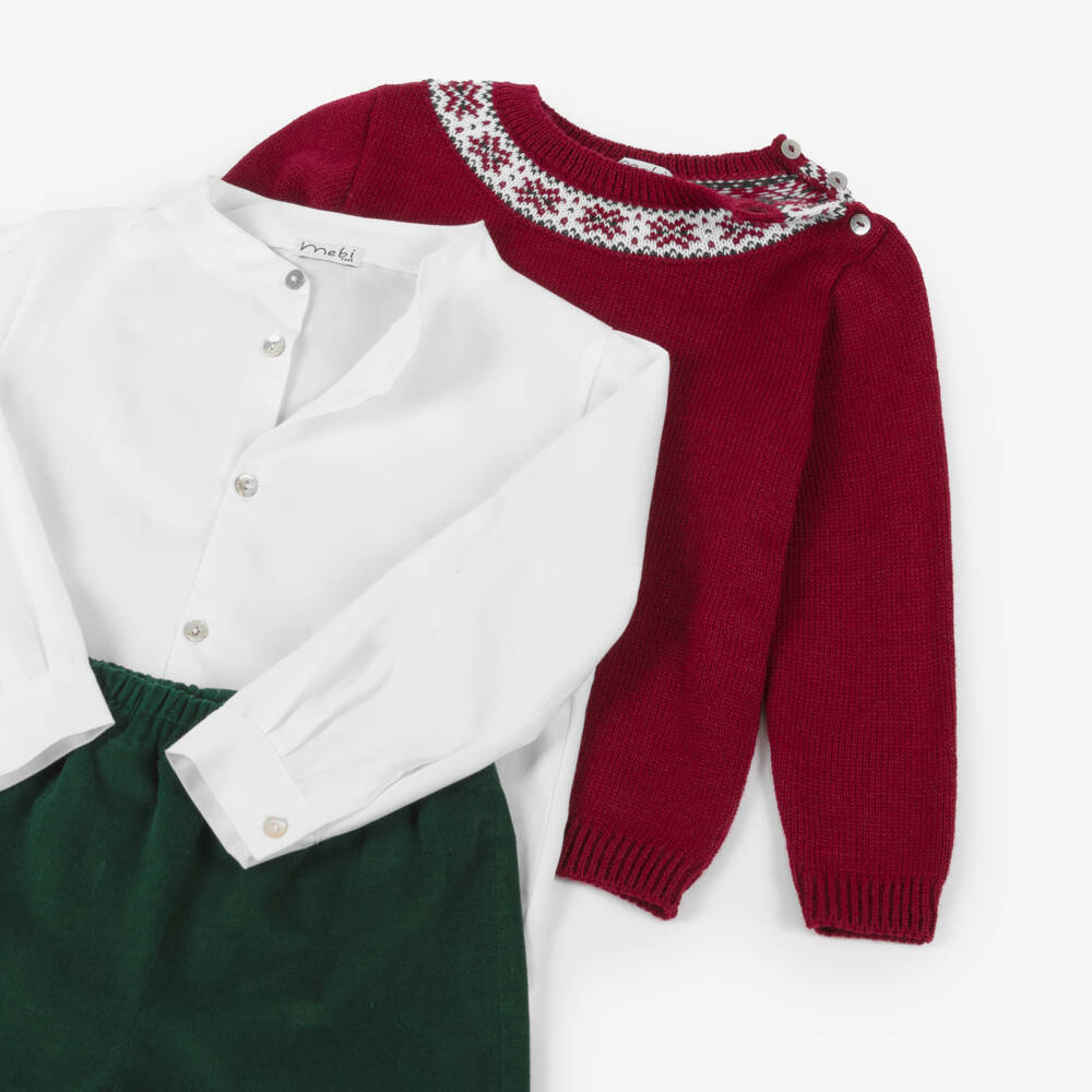 Mebi-طقم شورت بنقشة فير آيل مخمل لون أحمر وأخضر للأولاد الرضع | Childrensalon