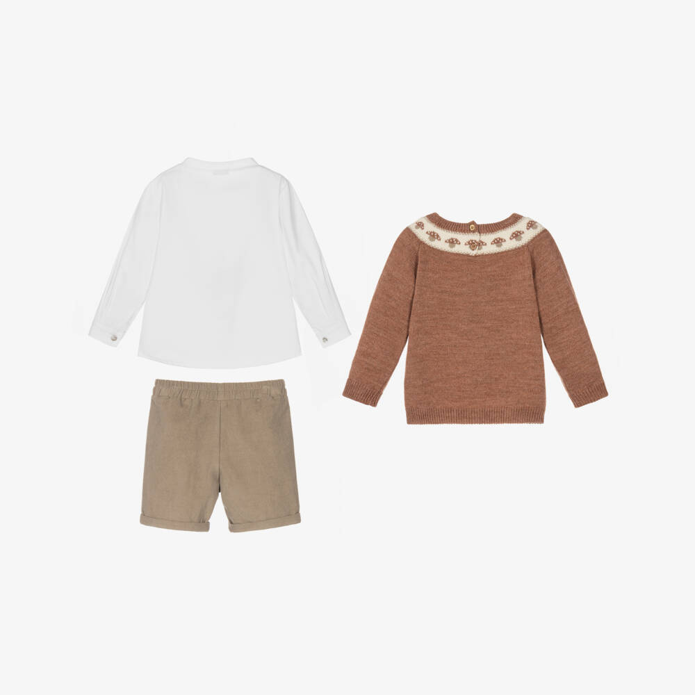 Mebi-Boys Terracotta Sweater & Brown Corduroy Shorts Set | Childrensalon