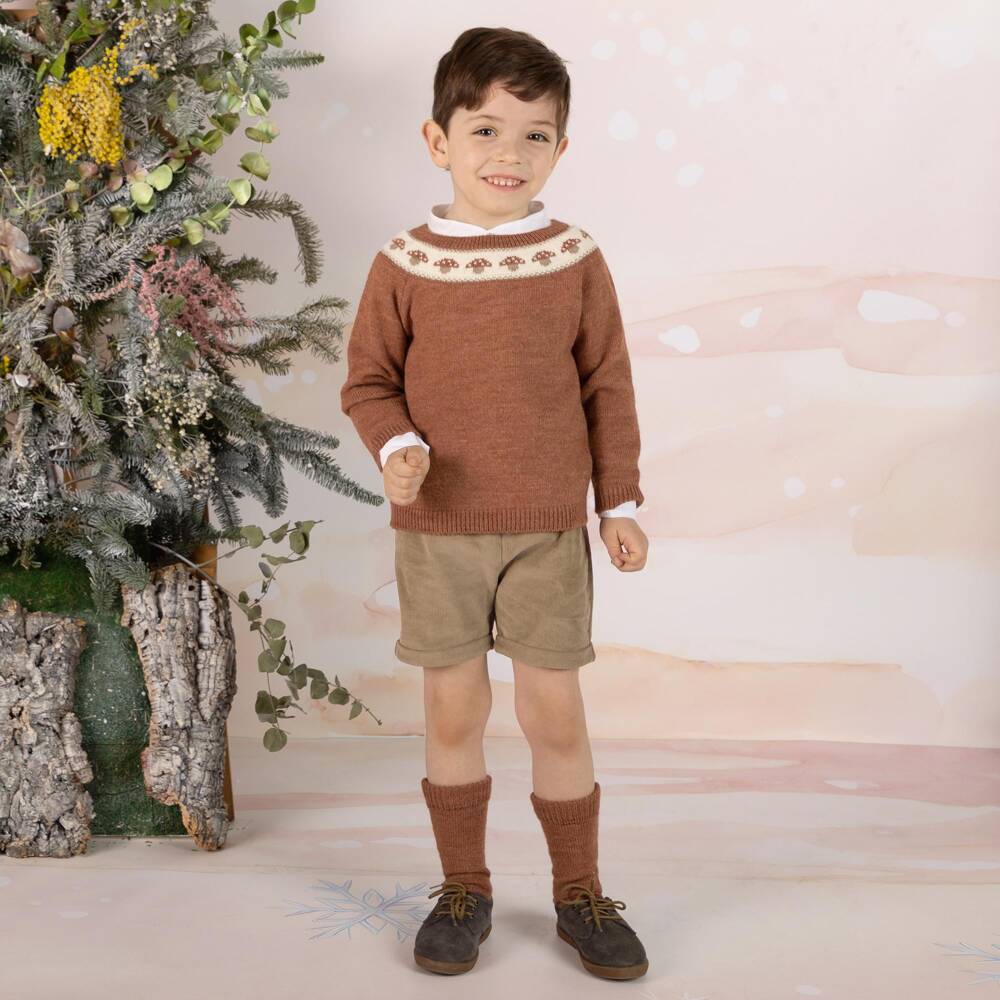 Mebi-Boys Terracotta Sweater & Brown Corduroy Shorts Set | Childrensalon